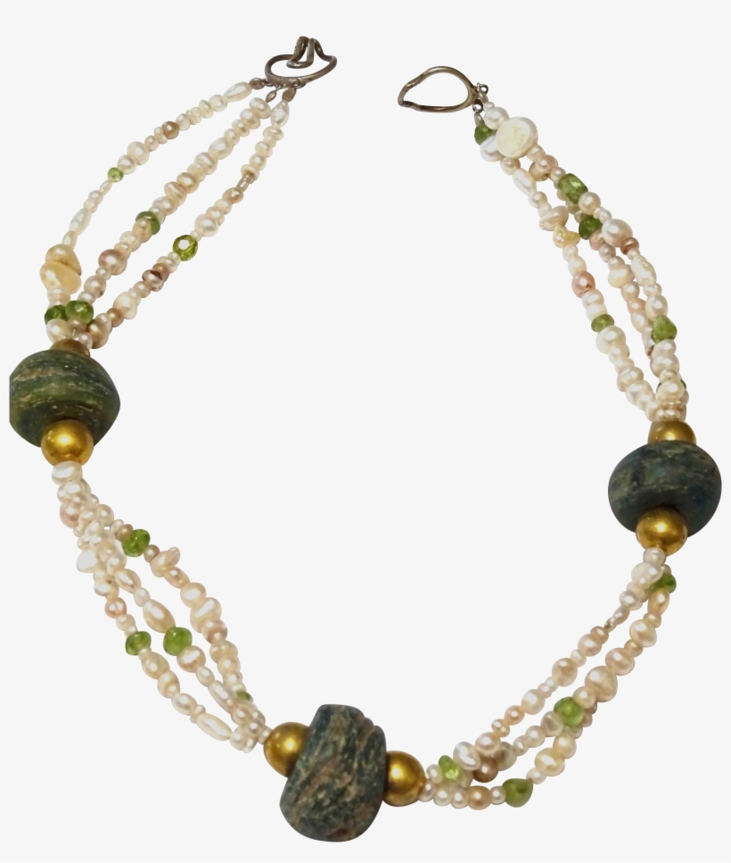 Three Strand Mixed Pearls, Peridot And 18k Gold Wax - Trois Perles De Cire Or Brin Mixte Perles Péridot 18k, transparent png download