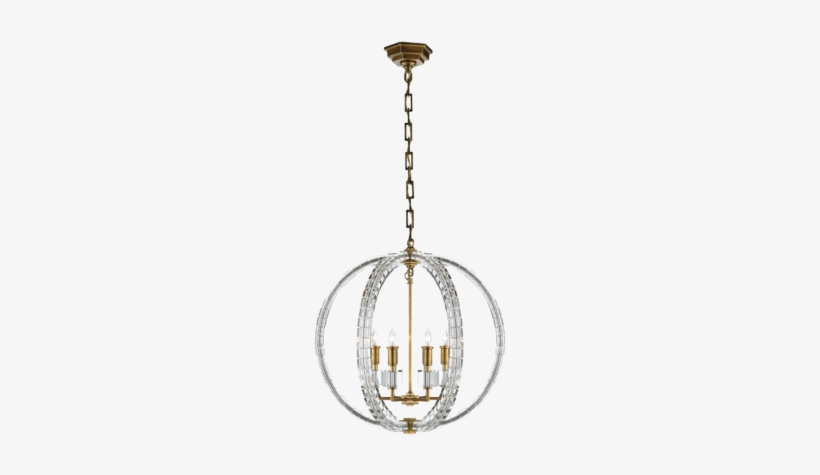 Crystal Cube Sphere Chandelier Antique-burnished Brass - Crystal Cube Spherical Pendant - Brass - Visual Comfort, transparent png download
