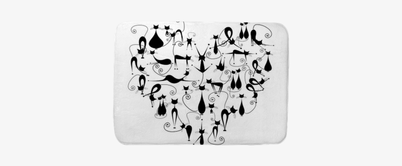 I Love Cats Black Cats Silhouette In Heart Shape Bath - Heart Cats Pillow Case, transparent png download