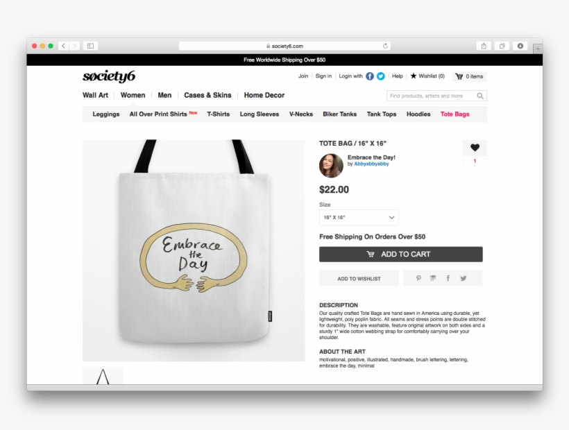 Abbyabbyabby Embracetheday Tote - Web Page, transparent png download