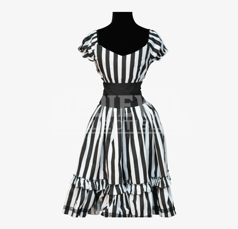 Gothic Black And White Striped Dress - Dress, transparent png download