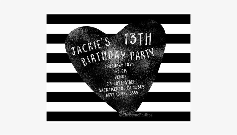 Dark Heart Black And White Stripes Modern Chic Teen - Monochrome, transparent png download