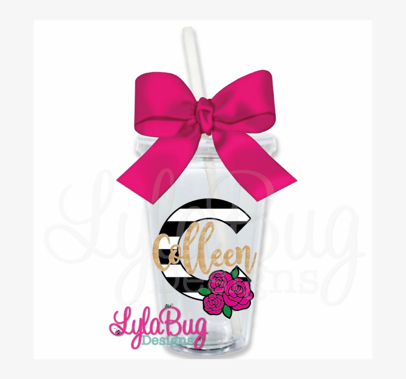 Black & White Striped Floral Monogram - Baseball Mom Vinyl Cup, transparent png download