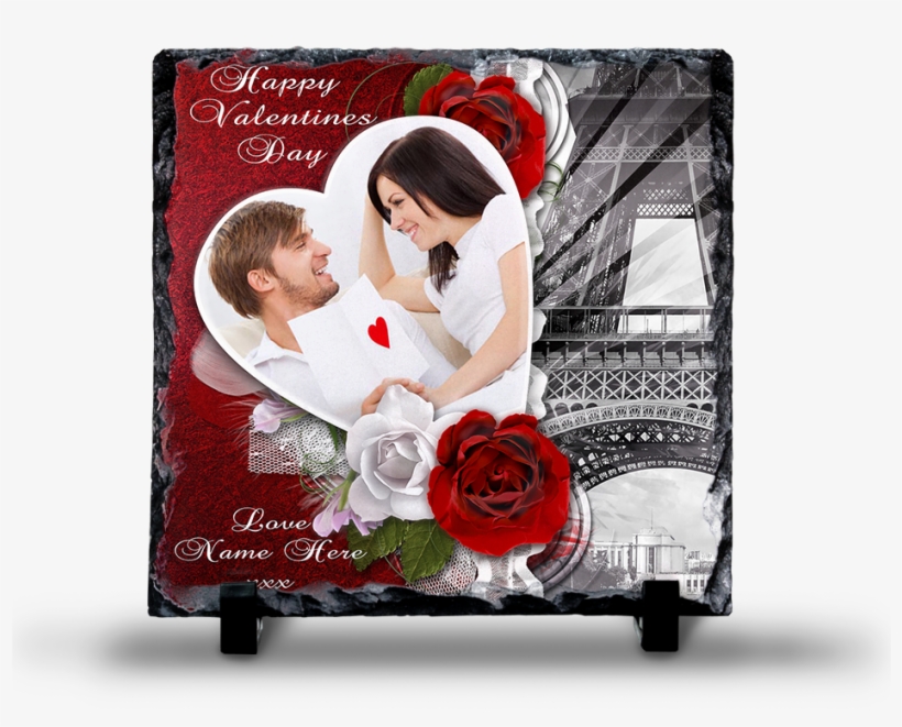 Personalized Valentine's Day Photo Slate - Kate Posh - Our First Valentine's Day - Engraved Natural, transparent png download