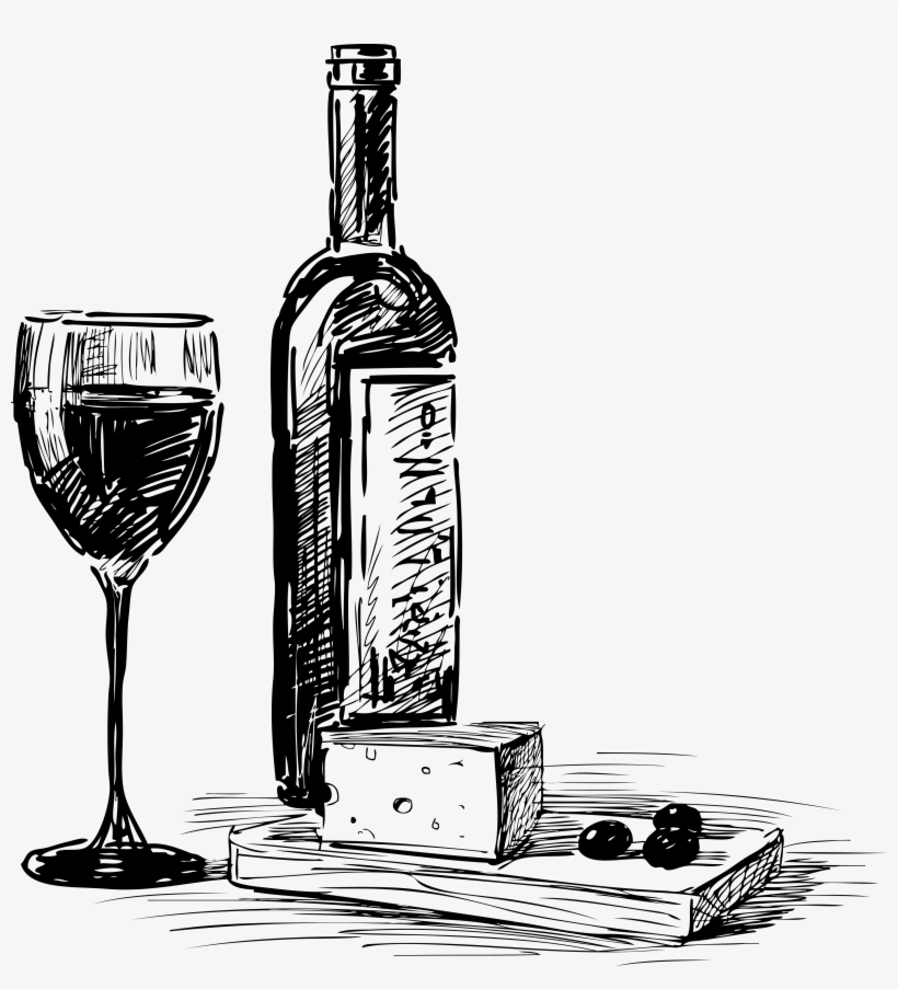 Drawn Vine Transparent - Cheese And Wine Drawing, transparent png download