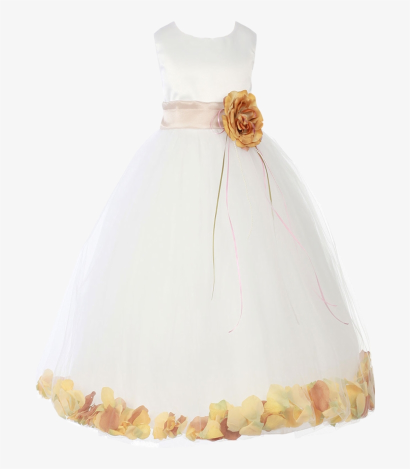 Champagne Satin & Tulle Flower Petal Dress W Sash - Dress, transparent png download
