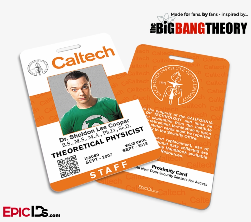 The Big Bang Theory Inspired Caltech Staff Id - Big Bang Theory Caltech, transparent png download
