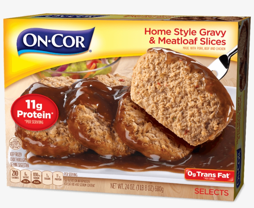 0g Trans Fat And Rich In Protein - On-cor Selects Home Style Gravy & Meatloaf Slices, transparent png download