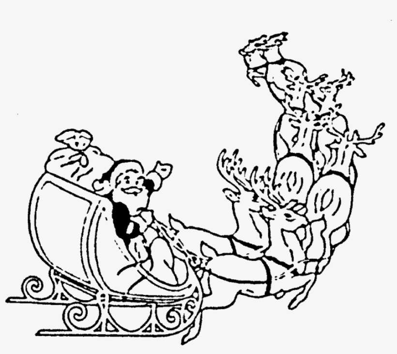 Zoom Santa's Sleigh Rubber Stamp - Santa Claus And Reindeer, transparent png download