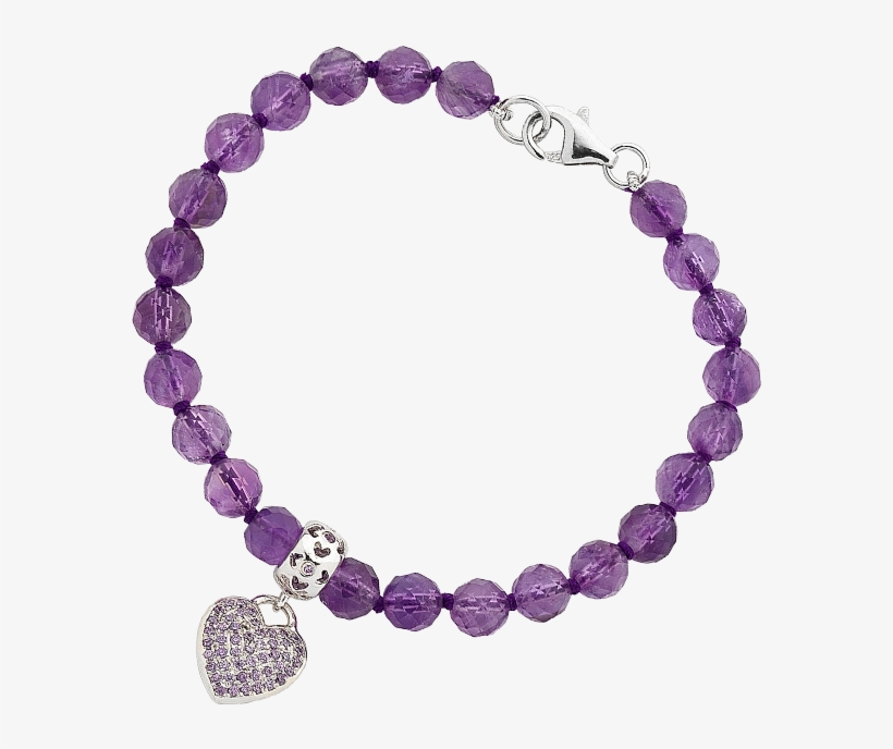 Amethyst Sterling Silver Heart Charm Bracelet - Pulsera Luna Tous, transparent png download