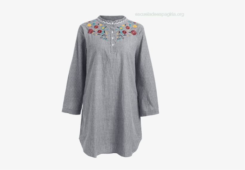 Floral Embroidered Patch Striped Long Blouse - Overcoat, transparent png download