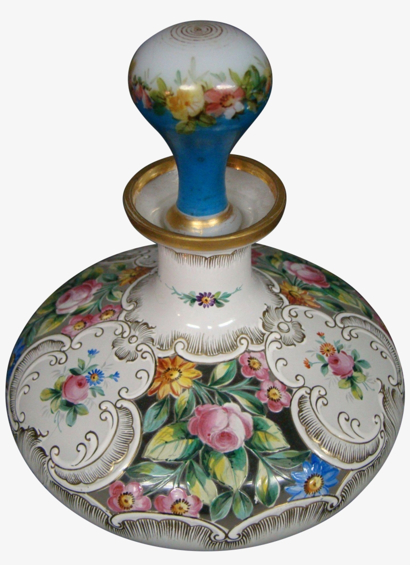Antique Thickly Enameled Floral Roses Glass Perfume - Porcelain, transparent png download