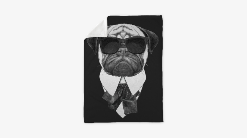 Hand Drawn Fashion Illustration Of Pug Dog With Sunglasses - Pug With Sunglasses, transparent png download
