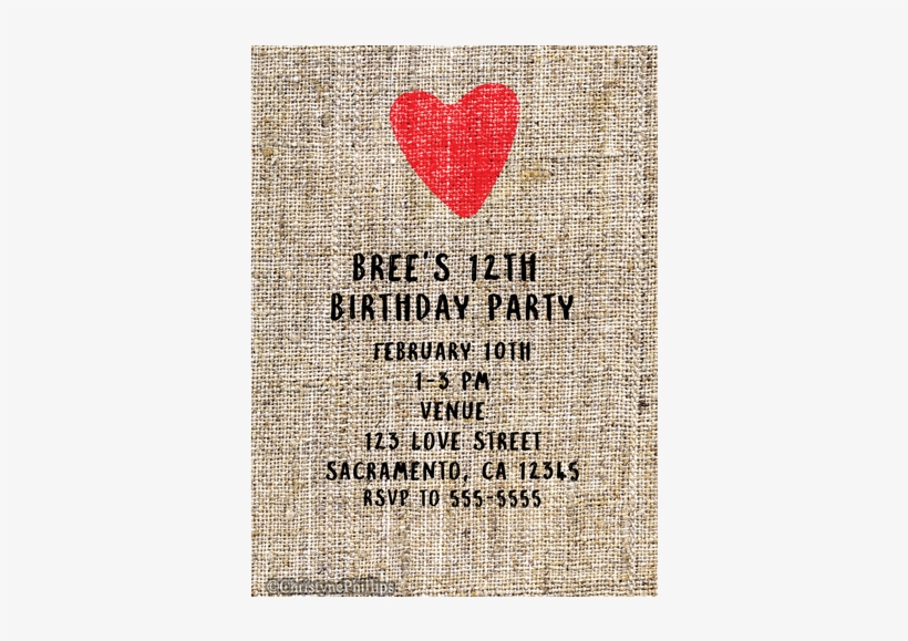 Red Stamped Heart And Burlap Rustic Valentine Bridal - Heart, transparent png download