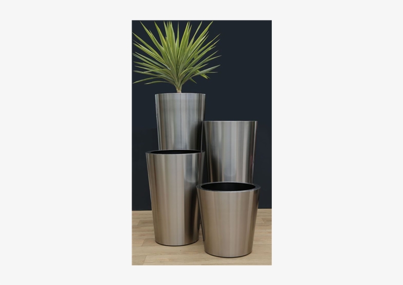 Brushed Stainless Steel Conical Planters - Brushed Steel Plant Pot, transparent png download