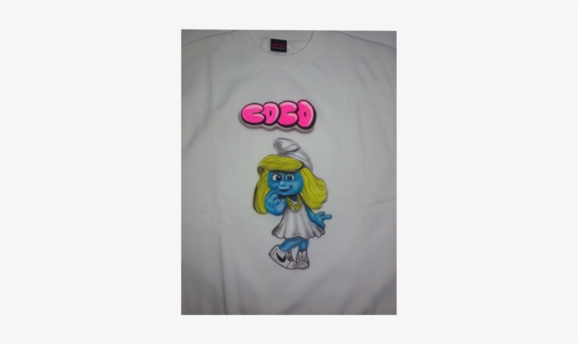Airbrushed Smurfette Design Tshirt Or Hoodie Youth - Cartoon, transparent png download