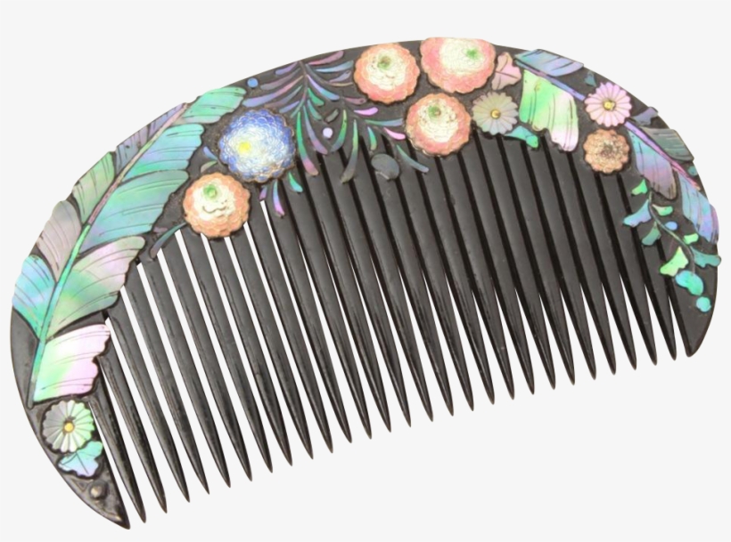 Antique Japanese Hair Comb Lacquer, Enamel Flowers, - Kanzashi, transparent png download