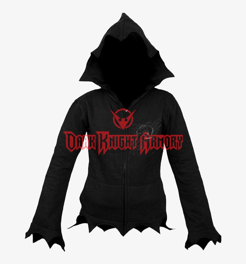 Black Rose Dew Gothic Zipped Hoodie - Pointy Hoodie, transparent png download
