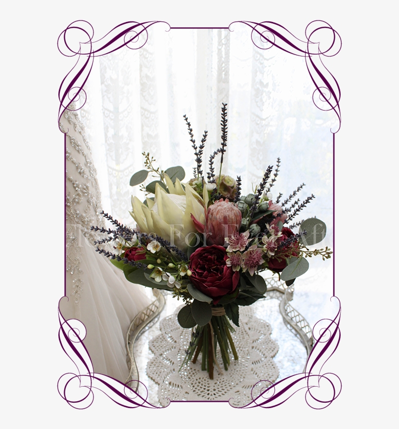 An Elegant Artificial Bridal Bouquet With Silk Protea, - Wedding Cake With Artificial Flowers, transparent png download