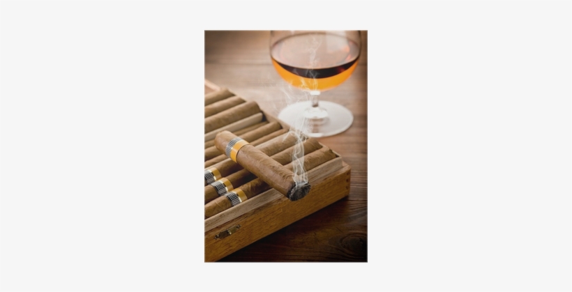 Smoking Cuban Cigar And Glass Of Liquor On Wood Poster - Cohiba Cigar Price South Africa, transparent png download