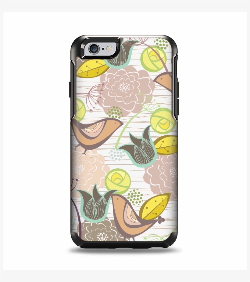 The Vintage Tan & Gold Vector Birds With Flowers Apple - Otterbox Symmetry Series Case For Iphone 6 - Black, transparent png download