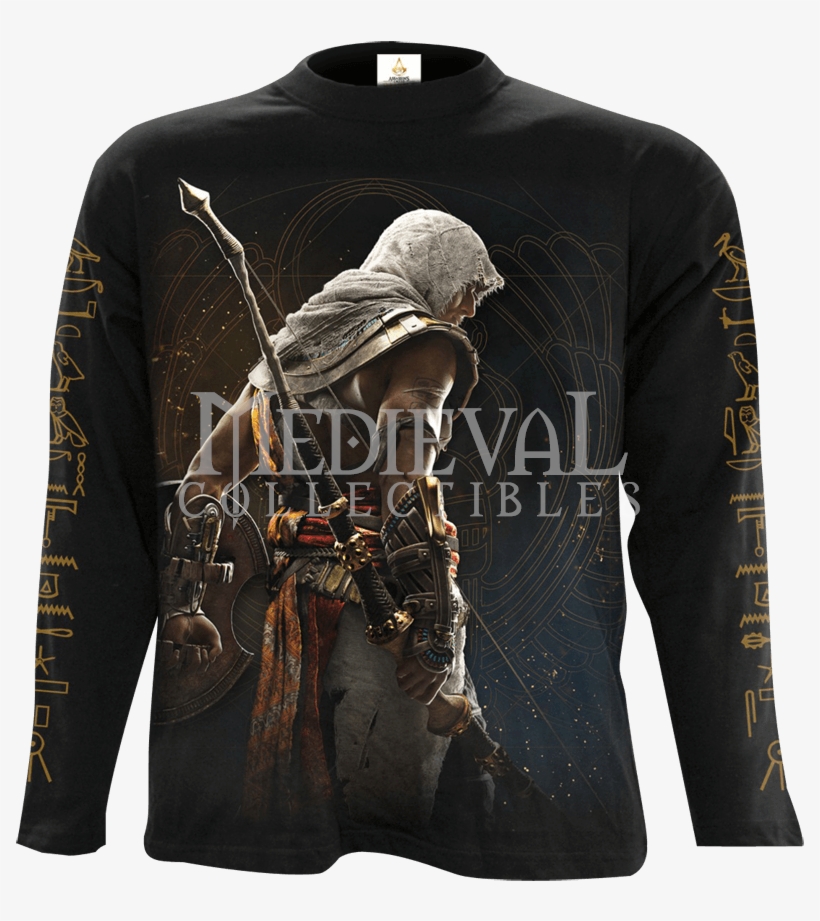 Assassins Creed Origins Black Long Sleeve T Shirt - T Shirt Assassin's Creed Origins, transparent png download