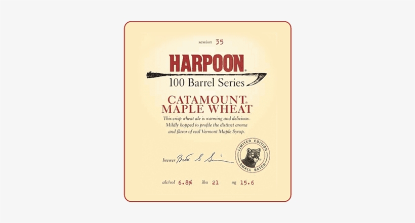 Harpoon Catamount Maple Wheat - Harpoon 100 Barrel Series #02 - Wit Beer, transparent png download