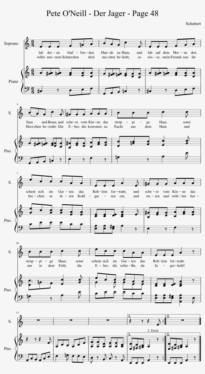 Page 48 Sheet Music Composed By Schubert - Sheet Music, transparent png download