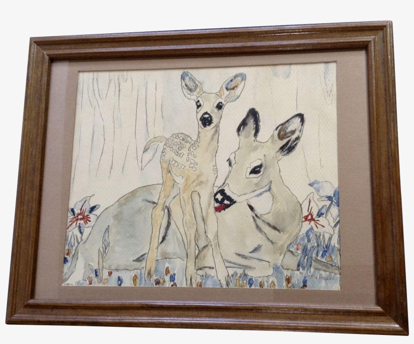 A Fawn Just Stands Up As Its Mother Licks His Leg - Picture Frame, transparent png download