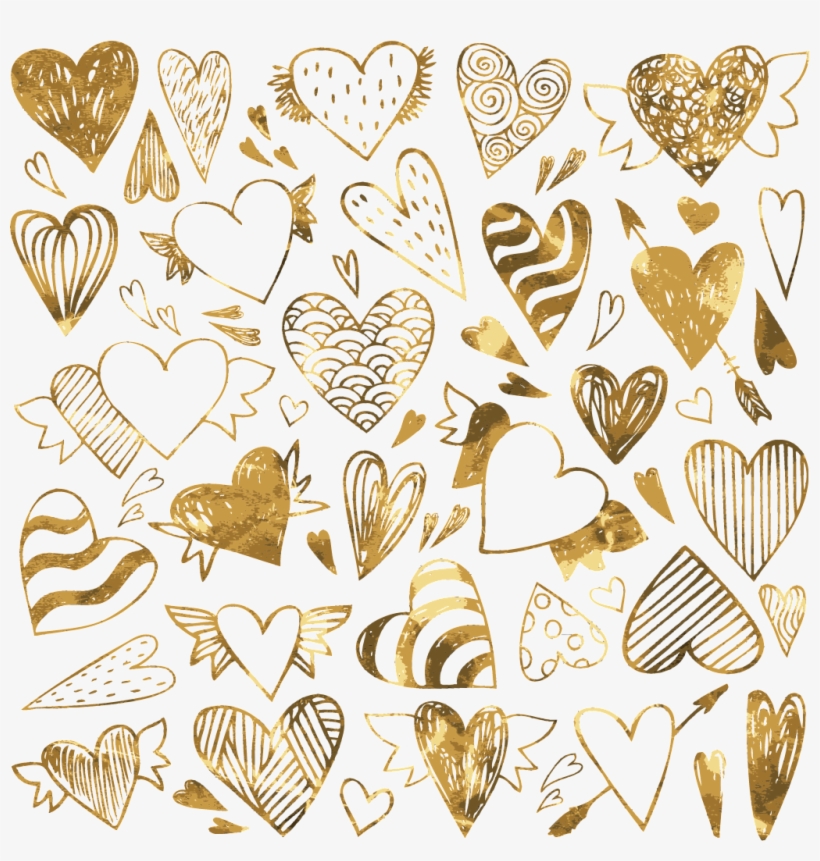 Various Pattern Of Golden Peach Hearts Vector Love - Vector Graphics, transparent png download