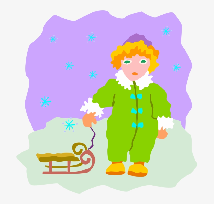 Vector Illustration Of Young Girl Pulling Toboggan - Snow, transparent png download