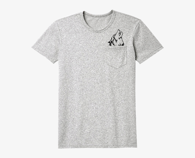 Wolf Heather Grey Pocket T-shirt Left Chest Black Print - Wolf Pocket T Shirt, transparent png download