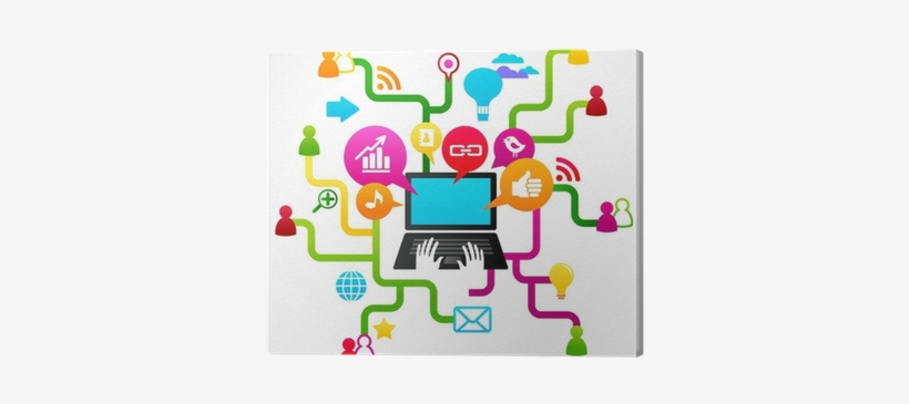 Social Network Background With Media Icons Canvas Print - Rewired By Brandon Cox, transparent png download