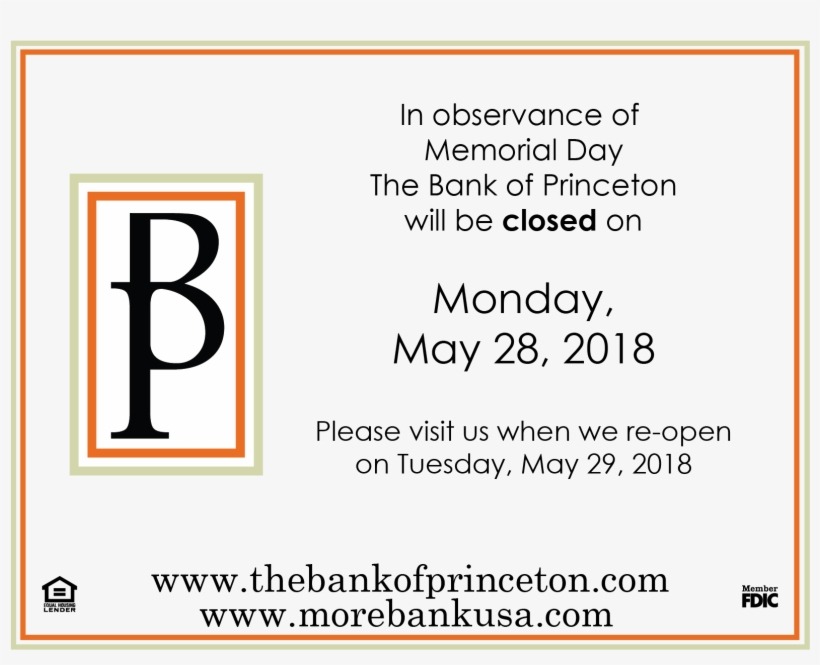 This Is An Announcement About The Bank Being Closed - Bank Of Princeton, transparent png download