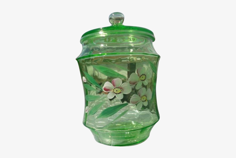Vintage Green Depression Glass Cookie Jar Or Cracker - Pansy, transparent png download