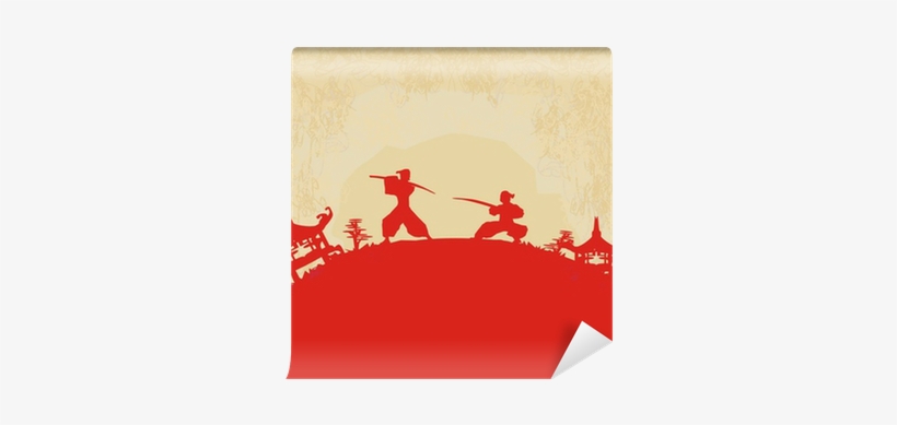 Old Paper With Samurai Silhouette Wall Mural • Pixers® - Rick Graphic Print & Text Semi-sheer Rod Pocket, transparent png download