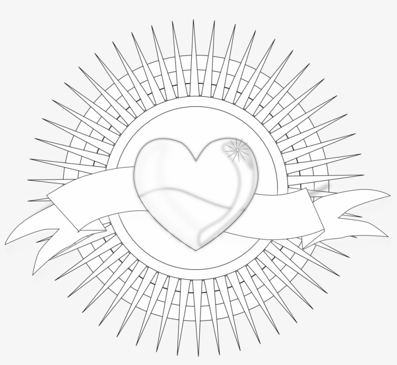 Heart With Rays And Banner Black White Line Art 999px - Semi Circular Brick Arch, transparent png download