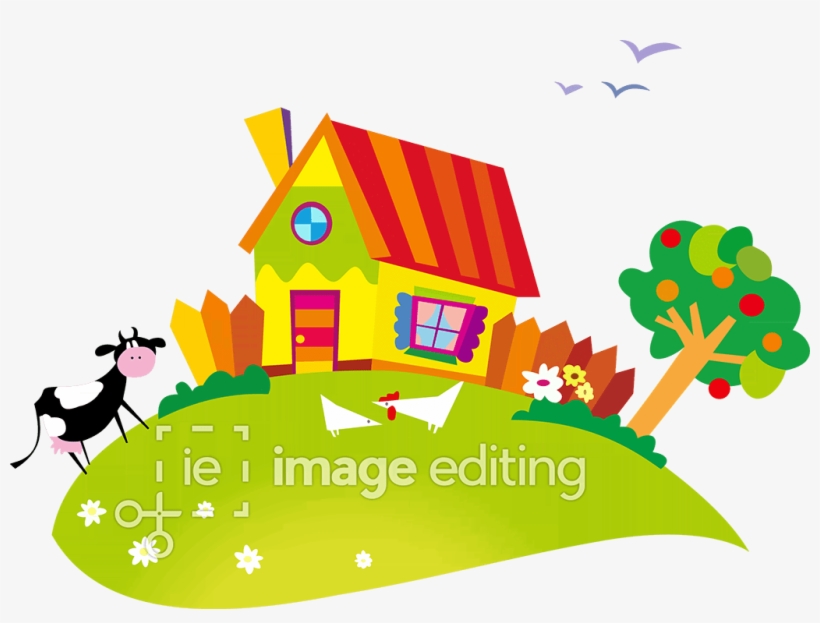 Small House With Cow And Chicken Vector Image - Cartoon Houses, transparent png download