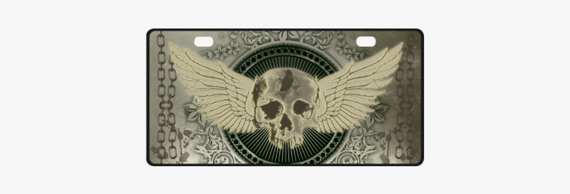 Skull With Wings And Roses On Vintage Background License - Awesome Skull With Wings On A Decorative Button Ya, transparent png download