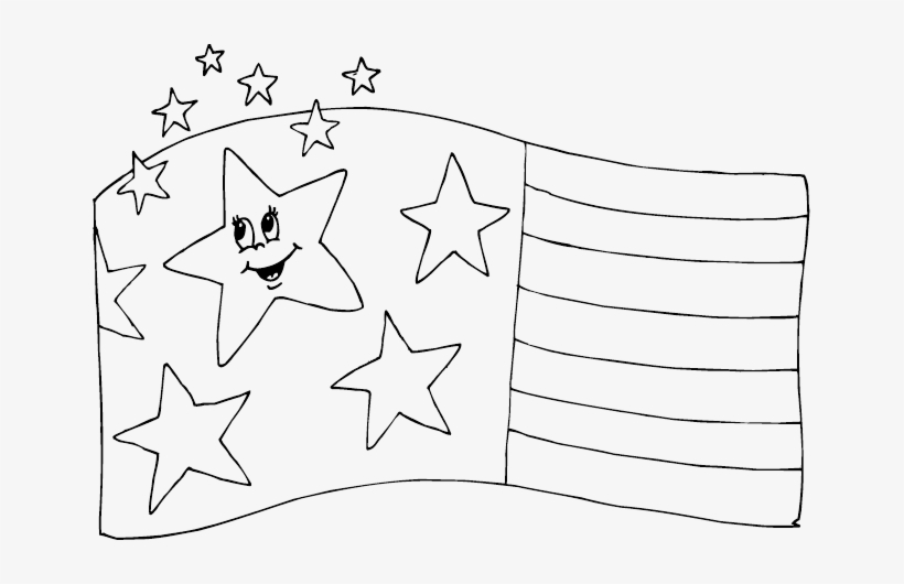 Usa Flag With Smiling Star - Line Art, transparent png download