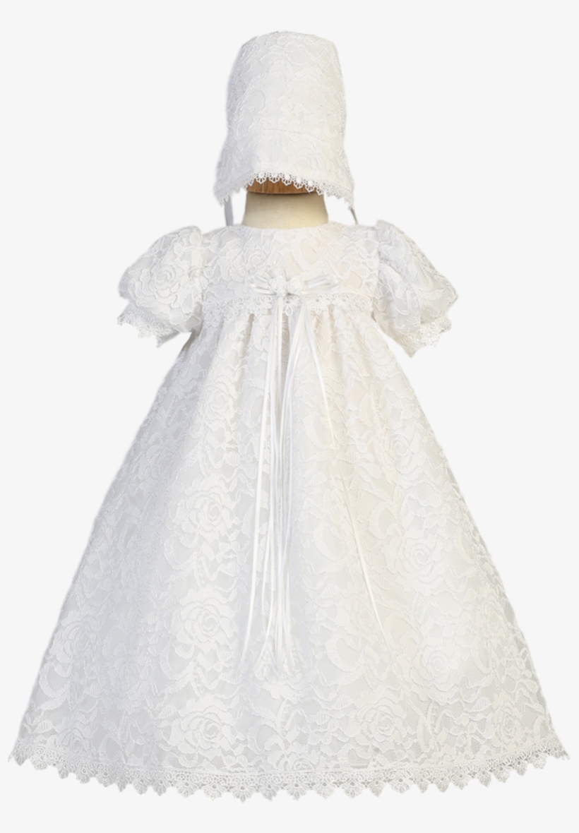 Floral Lace Overlay Satin Christening Dress With Scalloped - Baptism Dresses For A Toddler, transparent png download