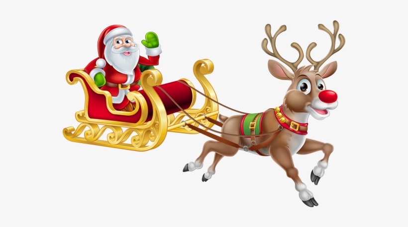 Merry Christmas Santa Images - Father Christmas And His Reindeers, transparent png download