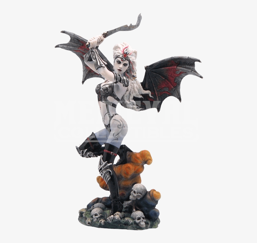 Gothic Bat Wing Female Warrior With Scimitar Statue - Bronze Hellion Figurine By Veronese, transparent png download