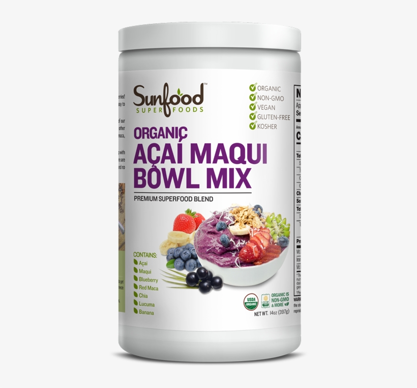 Acai Maqui Bowl Mix 14oz Tub - Sunfood Acai Maqui Bowl Mix, transparent png download