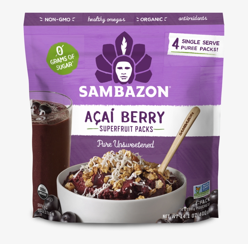 Sambazon Superfruit Pack Pure 4pk Copy1 - Sambazon Pure Unsweetened Superfruit Pack, transparent png download