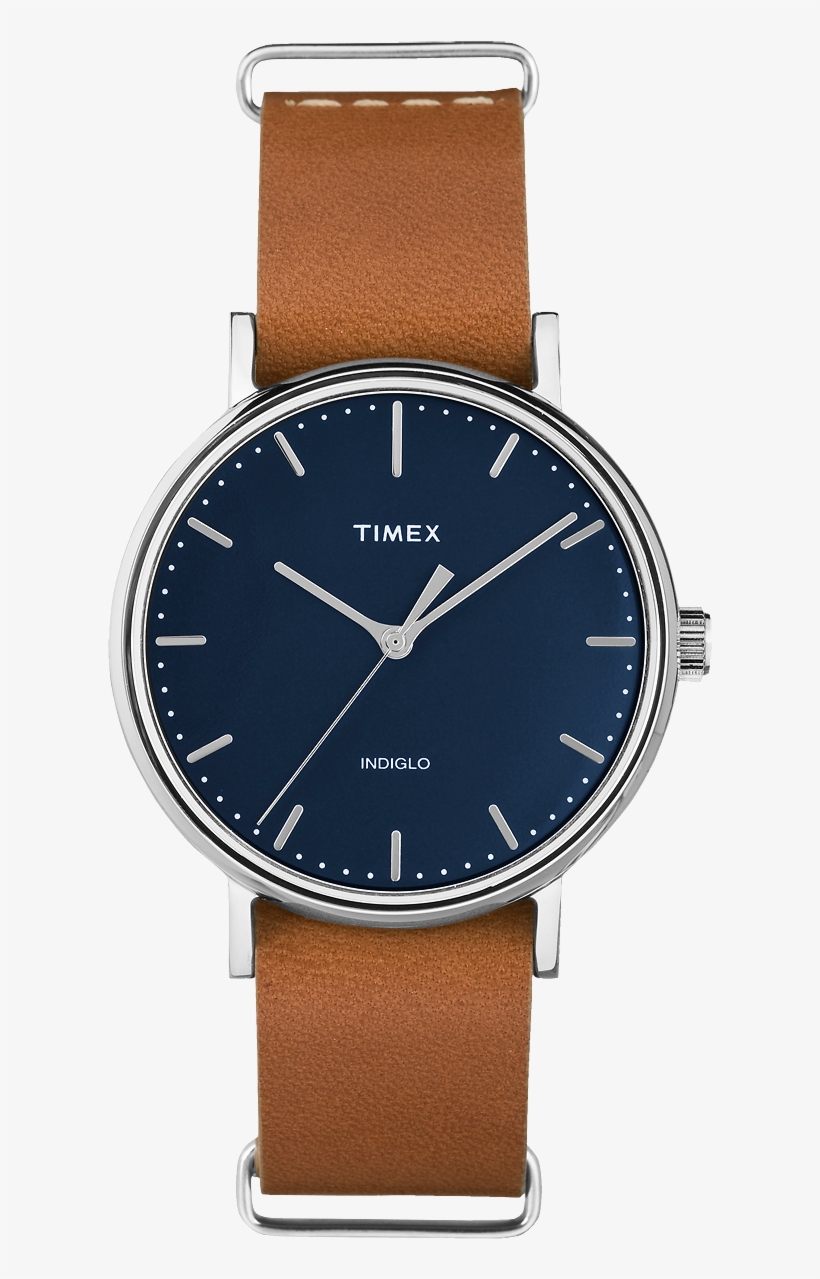 Fairfield 37mm Leather Strap Watch Chrome/tan/blue - Timex Fairfield, transparent png download