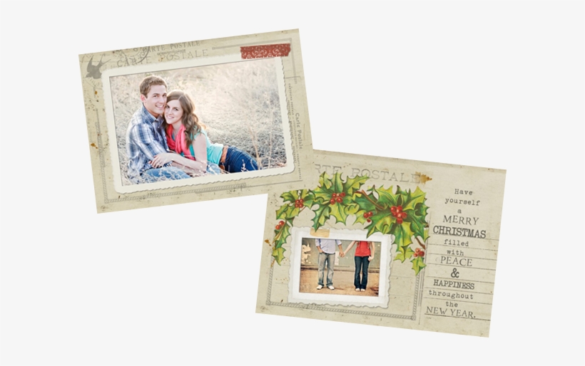 Free Vintage Postcard Holiday Card Template - Christmas Holly Clip Art, transparent png download
