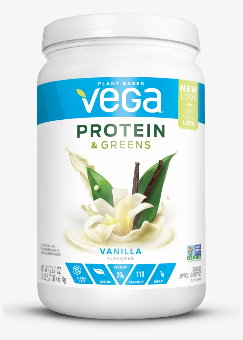 Vega Plant Protein & Greens Powder, Vanilla, 20g Protein,, transparent png download
