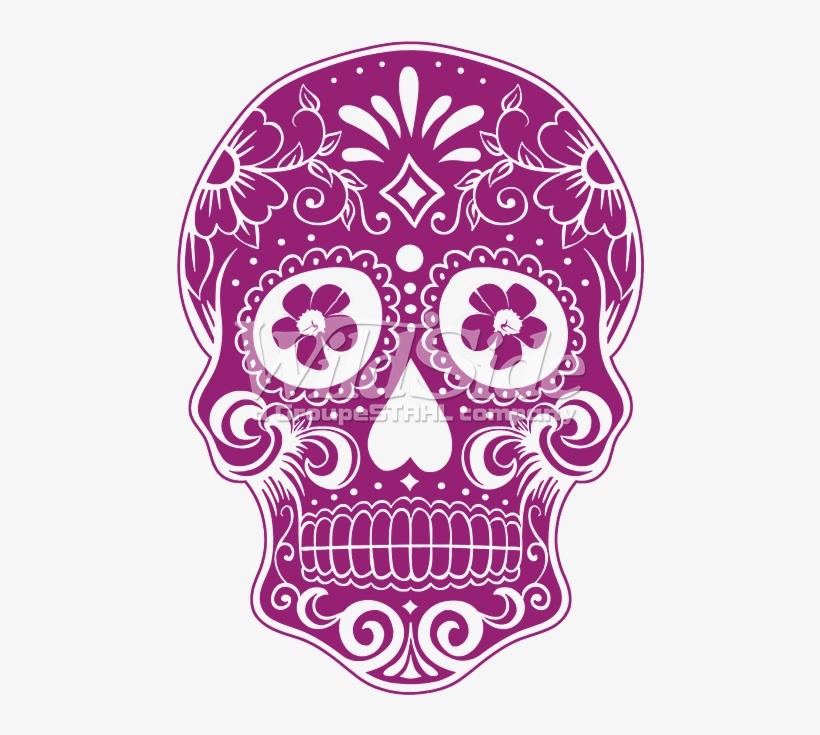 Pink Day Of The Dead Skull - Black And Gold Sugar Skull, transparent png download