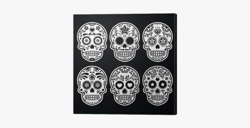 Mexican Sugar Skull, Dia De Los Muertos Icons Set On - Dia De Los Muertos Skull Black And White, transparent png download